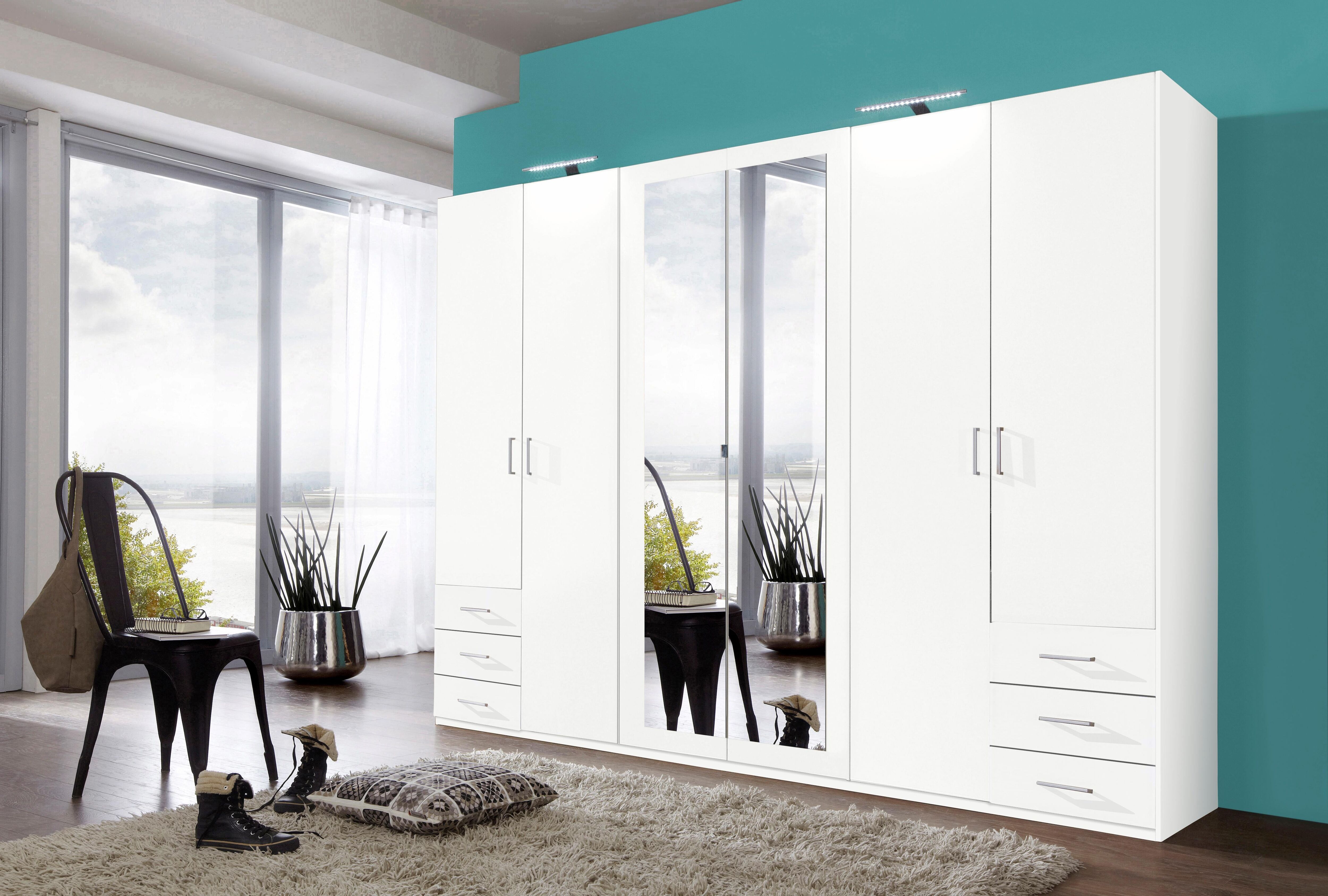 Kleiderschrank WIMEX "Fügen", weiss (weiß), B:270cm H:208cm T:58cm, Schränke, Kleiderschrank weiß B/H/T: 270cm x 208cm x 58cm, Schubladen: 6 Stk. Türen: 6 Stk.