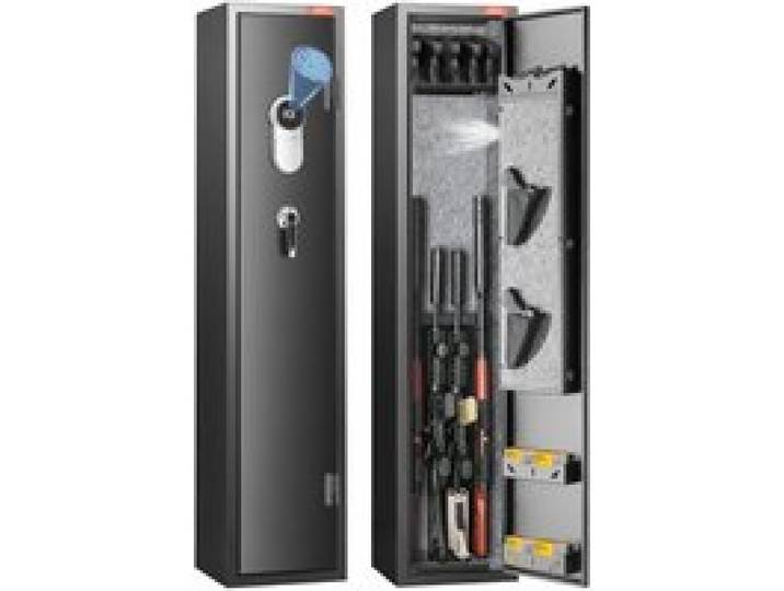 VEVOR Armoire à 5 Fusils, Coffre-Fort pour Armes à Feu 2 Façons de Verrouillage Empreinte Digitale et Clés, avec Étagère Amovible et Support pour Pistolets, pour Rangements des Armes Longues, Domicile