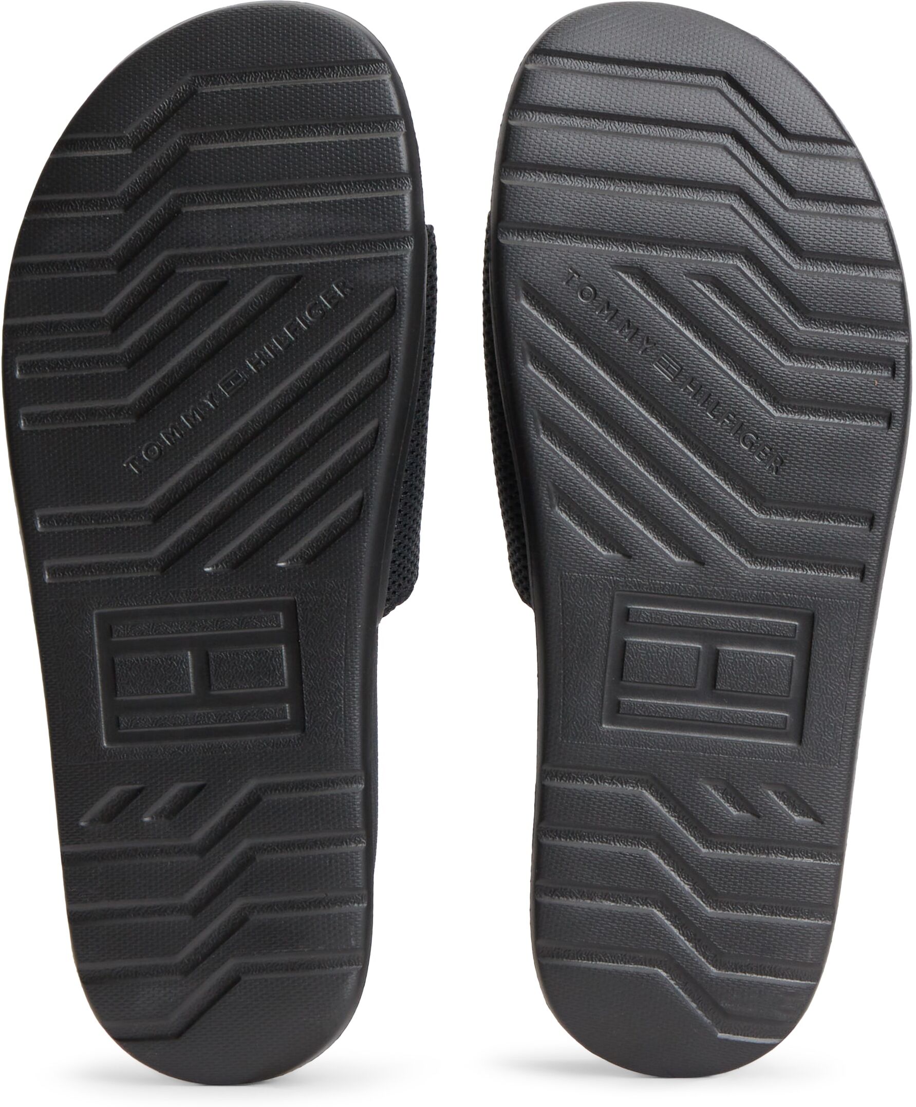 Pantolette TOMMY HILFIGER "DUAL DENSITY TEXTILE POOL SLIDE", Damen, Gr. 42, Textil, schwarz, Polyester, Schuhe Pantolette, Sommerschuh, Poolslides mit modischer Ziersteppung