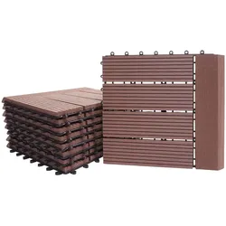 Proregal BERLINLODGE WPC Bodenfliese + Abschluss | 11x je BxT 30x30cm = 1qm Premium | Holzoptik Balkon/Terrasse | Coffee linear waagrecht
