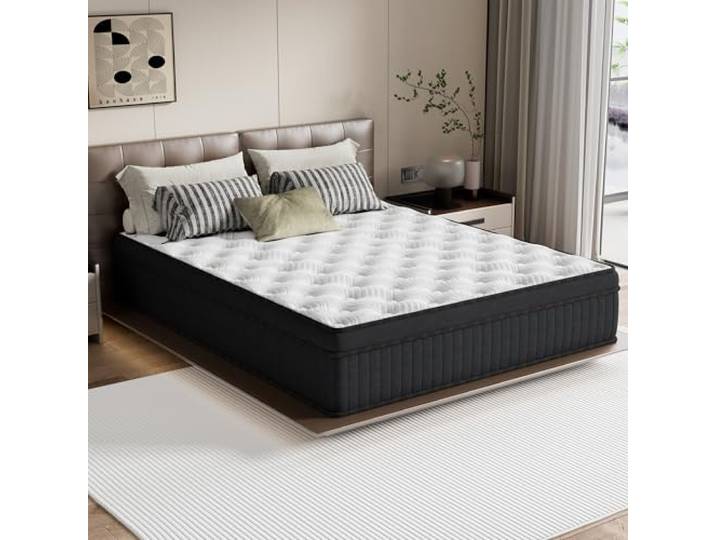 TEENO Hybrid-Matratze, 140 x 190 x 30 cm, fest – Memory-Schaum – Taschenfedern – Schwarz
