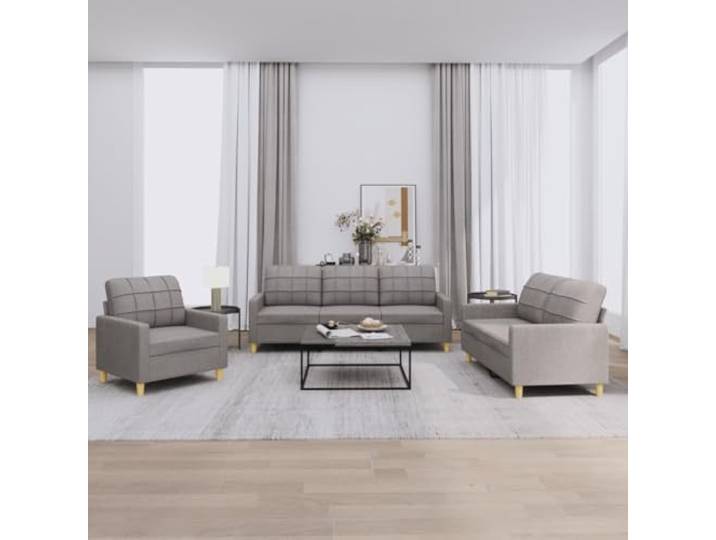 HEFZGDB 3-TLG. Sofagarnitur mit Kissen Taupe Stoff, strapazierfähige Polsterung für langlebigen Komfort, Robustes Metallgestell mit Sperrholz für optimale Stabilität, Bequeme
