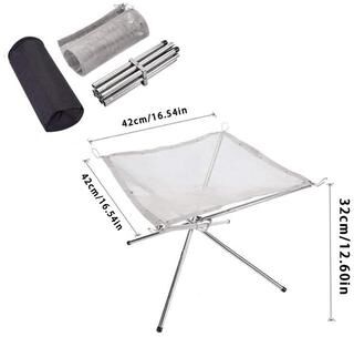 Inspire Daily Merch Portable Fire Pit For Outdoor Camping, BBQ, And Backyard Quick Assembly Steel Mesh Fireplace silver 1set