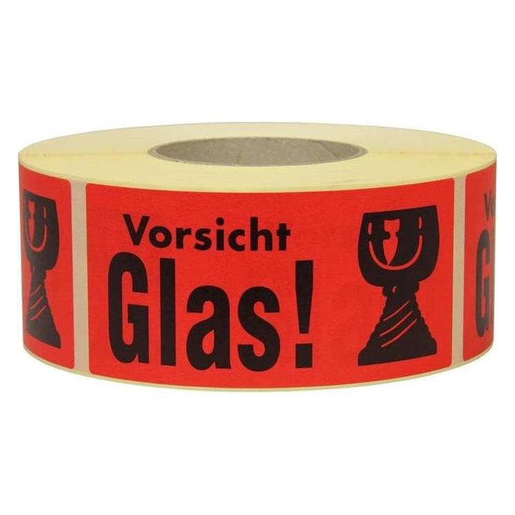 Transpak Hinweisetikett Masse 145x70mm Papier rot Vorsicht Glas! (8370005)