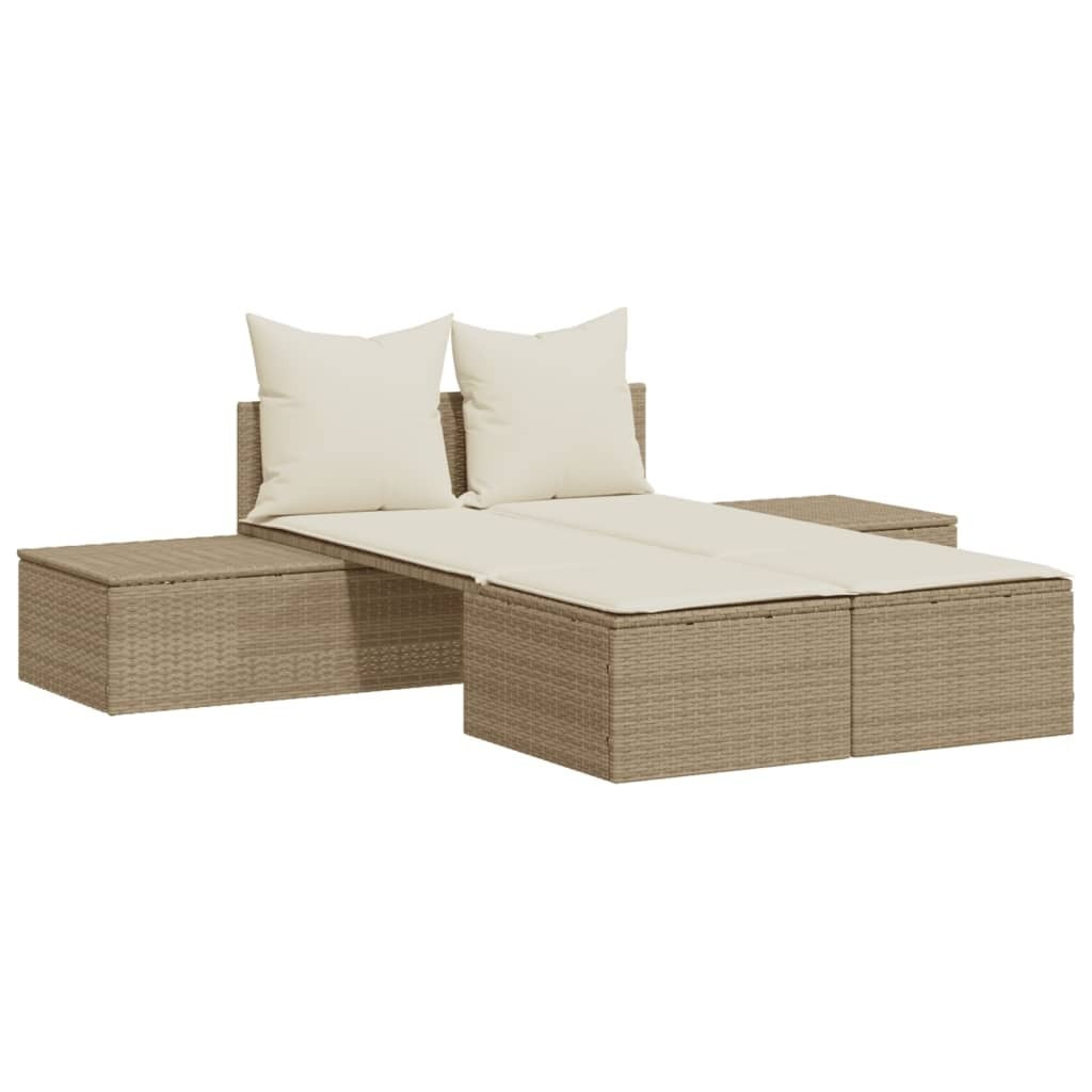 vidaXL Dubbele ligbed met kussens, beige, polyrotan