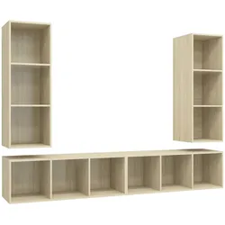 Helloshop26 - Multimedia-Wand-TV-Möbel TV-Regal TV-Sideboard Esszimmer Wohnzimmer Schlafzimmer 4-teilig Sonoma-Eiche-Holzwerkstoff 02_0029081
