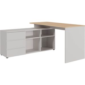 Germania Schreibtisch Lissabon 4187, eiche / kaschmir, mit Sideboard, L-Form, 145 x 76,6 x 145,3 cm
