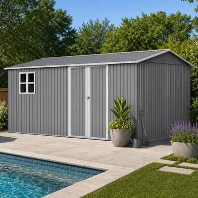 Kodotan sofa 14x10 FT Outdoor Storage Shed, 780 cu.ft Large Metal Tool Shed with Built-in Foundation Frame, Double Doors & Air Vents