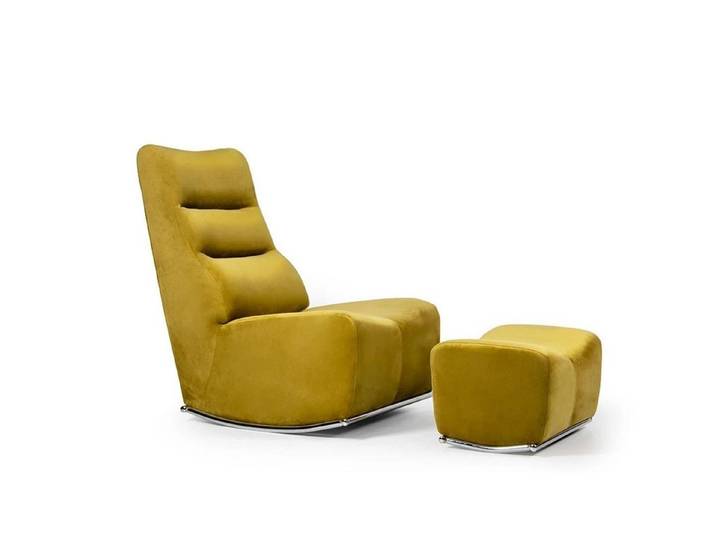 JVmoebel Schaukelsessel Eleganter gelber Sessel mit Hocker aus Textil und Holz (2-St., Sessel + Hocker), Made in Europa
