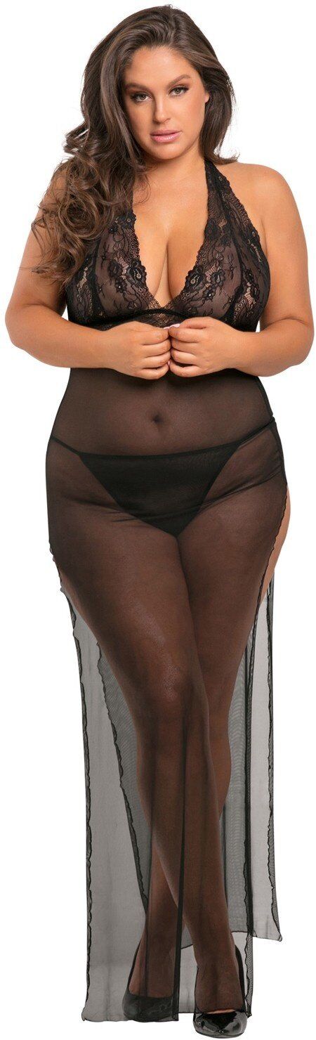 René Rofé Nuisette longue grande taille fendue transparente