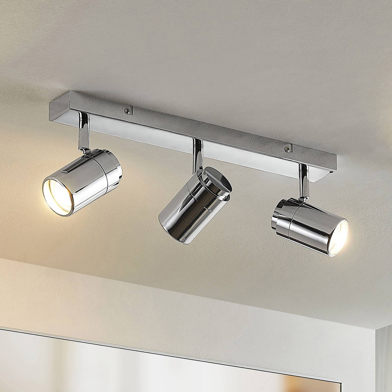 Lindby Remilan downlight, chrome, long Lindby, dimmable, Chrome / silver, Living / Dining Room, metal, Modern, Ceiling Light