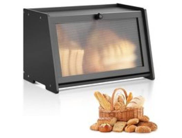VEVOR Brotkasten für Küchentheke Brotbehälter Brotbox Brot-Organizer aus Holz für selbstgebackenes Brot, Aufbewahrungsbehälter mit gewellter Acryl-Türplatte, Brotaufbewahrung Schwarz