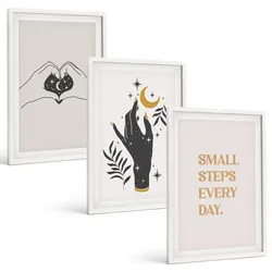 BILDER SET 3er Set - 40x60 cm Weißer Rahmen - Minimalistische Boho-Illustrationen