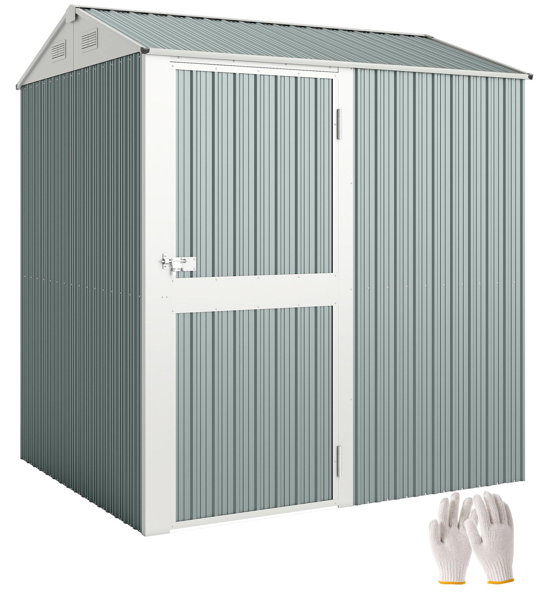 Metall Gerätehaus 3,5 m², Hoher Abschließbar Geräteschuppen mit Sattedach Lüftungen Handschuhen, 209 x 177 x 236 cm