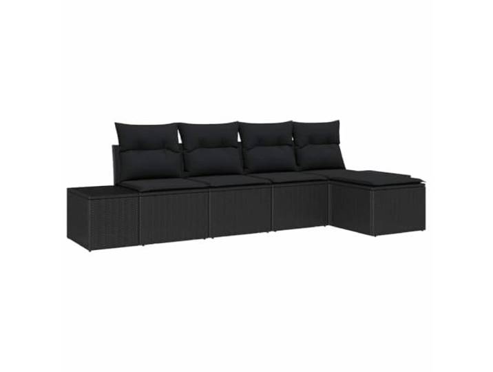 Makastle Lounge Sofa-Set 5-TLG. Poly Rattan Schwarz 294x117x85 cm