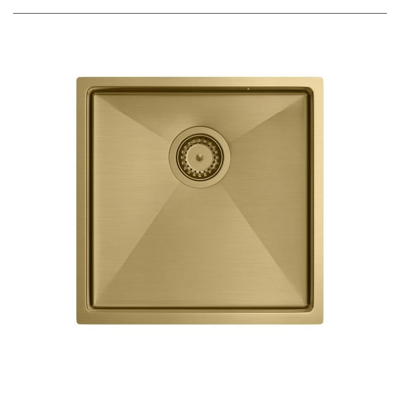 Q Company Gold Quadron PAUL SteelQ PVD-Spüle mit Siphon 1 Becken b/o Einbauversion + Schablone + Haken (44 cm) (73241000)