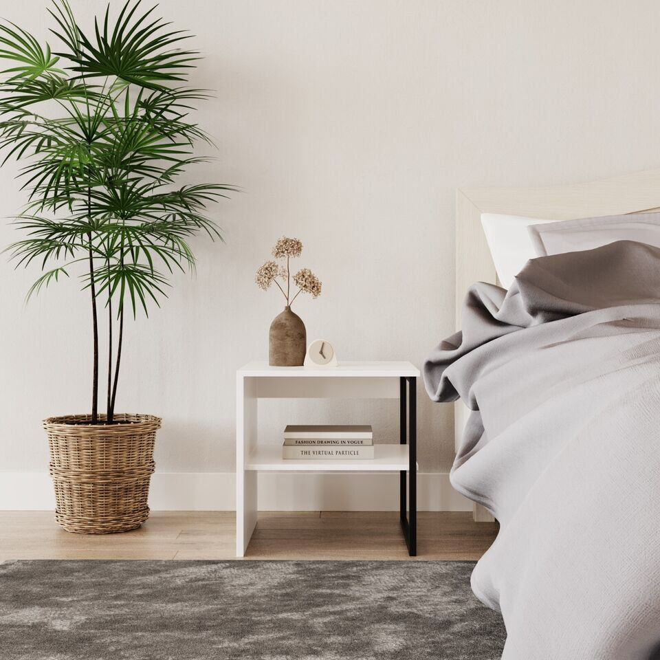 17 Stories Rahki 40 cm W Steel Bedside Table White 40cm H X 40cm W X 40cm D