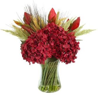 Creative Labs Fall Hydrangea and Magnolia Arrangement in Glass Vase
