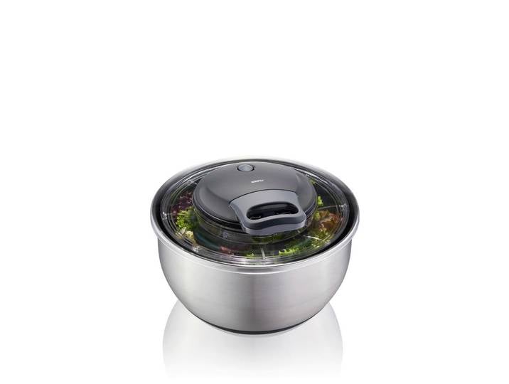 Gefu Salatschleuder Pullit, Schwarz, Transparent, Metall, Kunststoff, 4,5 l, rund, 18.5 cm, Deckel mit Sichtfenster, Küchenzubehör, Küchenhelfer, Salatschleudern