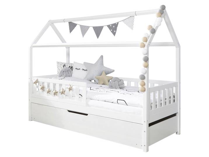 Livetastic Hausbett Ticaa 953753 Traumhaus, Weiß, Holz, Kiefer, vollmassiv, Höhe ca. 18 cm, 90x200 cm, für Rollroste geeignet, Babymöbel & Kindermöbel, Kinderzimmer & Jugendzimmer, Kinderbetten, Spielbetten