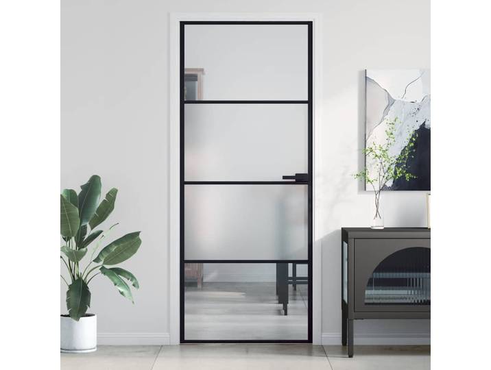vidaXL Innentür Schlank Schwarz 83x201,5 cm Hartglas & Aluminium