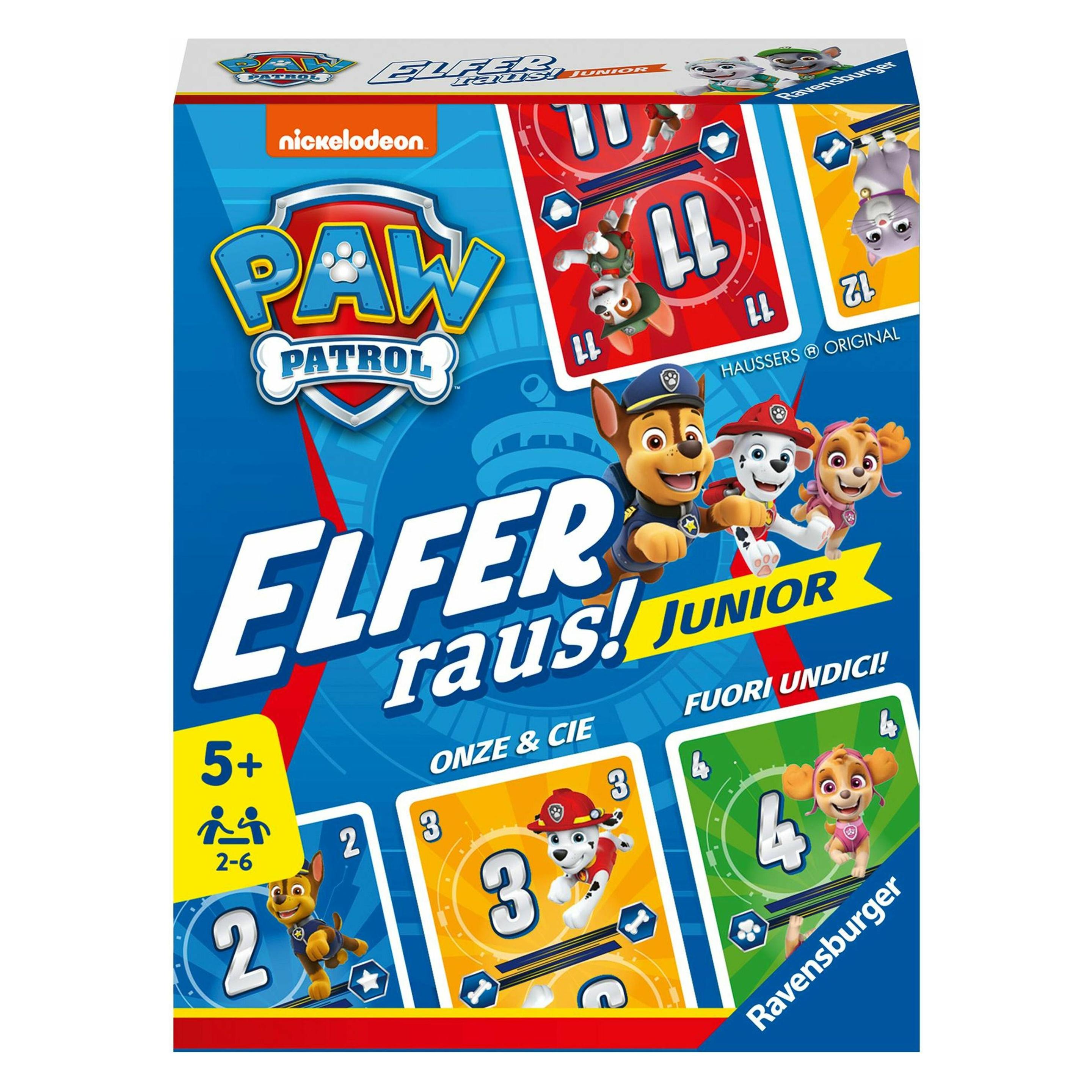 Ravensburger 20953 PAW Patrol Elfer raus! Junior - Einfaches Kartenspiel für 2-6 Spieler ab 5 (Deutsch, Französisch, Italienisch, 2 - 6 Spieler) (20953)