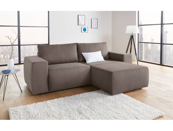 Ecksofa LooksII kubisch, bequem, strapazierfähige Bezüge, Breite 242cm, L-Form , braun (schlamm), B:242cm H:87cm T:160cm, Feinstruktur weich (100% Polyester);Struktur fein (100% Polyester), LOOKS BY WOLFGANG JOOP, Sofas, Ecksofa, geradlinig und komfortabel