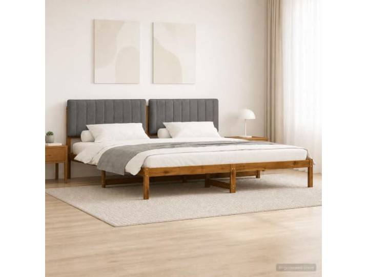 Bett mit Kopfteil aus Akazienholz und hellgrau Rechteckige Struktur, Akazienholz, Leinenimitat 100% Polyester, Bezug waschbar, Verwendung im Innenbereich