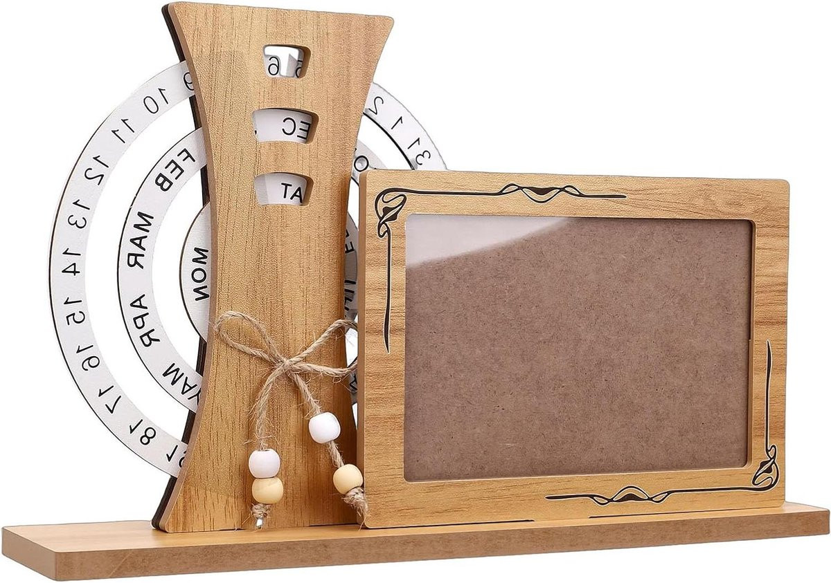 Eeuwigdurende Kalender Bureau Organizer met Fotolijst - Bruin - 30 x 7 cm