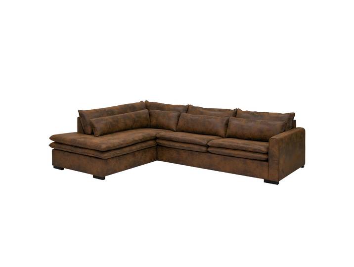 Ecksofa Dailman mit Ottomane Braun/Schokolade/ Braun Microfaser Goda 299 x 77 x 216cm Ottomane davorstehend links Modern