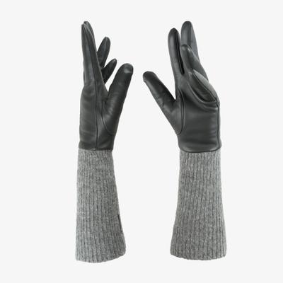 Lederhandschuhe PEARLWOOD "SUE", Damen, Gr. 6,5, grau, Lammleder, Handschuhe, variable Strickstulpe - Langer oder kurzer Fingerhandschuh