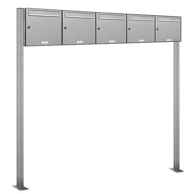 AL Briefkastensysteme 5 Fächer Premium Edelstahl Stand Briefkasten Anlage für Post A4 modern, robust, wetterfest, Artikelnummer: 331T5S5