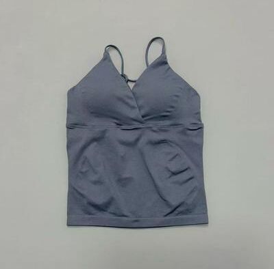 Daily Discovery Vision Twist Front Yoga Tank Top For Women Halter V Neck Longline Workout Top With High Stretch blue Gray m