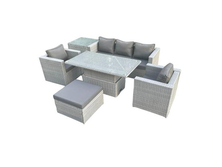 Fimous Gartenmöbel SET Polyrattan Helles Grau 6-teilige, Hellgrau, Metall, rechteckig, Gartenmöbel, Gartengarnituren, Gartenmöbel-Sets