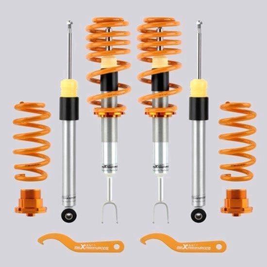 Verstellbares Coilover-Kit - Höhenverstellung 0-25 mm - Gewicht: 24,2 kg - Stahl-Montagehalterungen - Für Audi A4 Cabriolet, Baujahre 2002-2009
