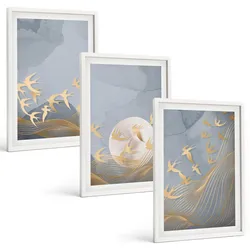 BILDER SET 3er Set - 40x60 cm Weißer Rahmen - Vögel, die am Himmel fliegen