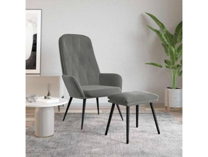 YUTAASU Velvet Accent Chair with Ottoman Dark Gray Metal Frame, Sturdy, Footstool Included, Extra Seating, Decorative Back Design