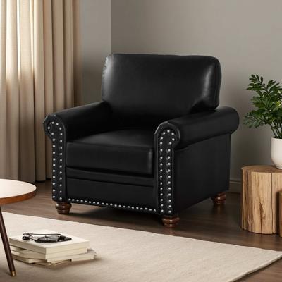 ZWYO HOSIMU Faux Leather Single Sofa Chair with Wood Legs & Nailhead Decoration for Living Room