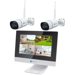 LUVISION Dual WLAN Funk Kamera Set Überwachungssystem mit Monitor Cloud 4 bis 8 IP Kameras & App 2 Kameras