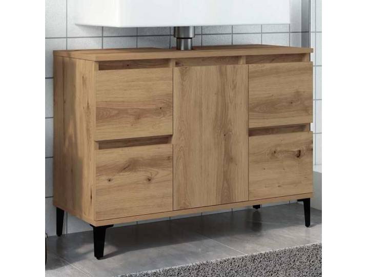 SALE 2026  Armoire de salle de bain Brun - Armoire d'évier chêne artisanal 80x33x60cm - bois d'ingénierie PRO375669911