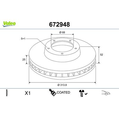 VALEO Bremsscheibe 672948 Vorderachse belüftet 314mm 25mm für Audi