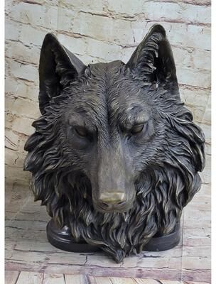 Bronzhaus Wall Mounted Hanging Wolf Head Bust Bronze Sculpture Decor Signed Original Art