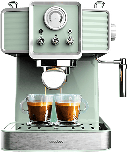 Cafetera express - Cecotec Power Espresso 20 Tradizionale, Bares, Manómetro PressurePro, Vaporizador orientable, Thermoblock, Diseño vintage, Verde