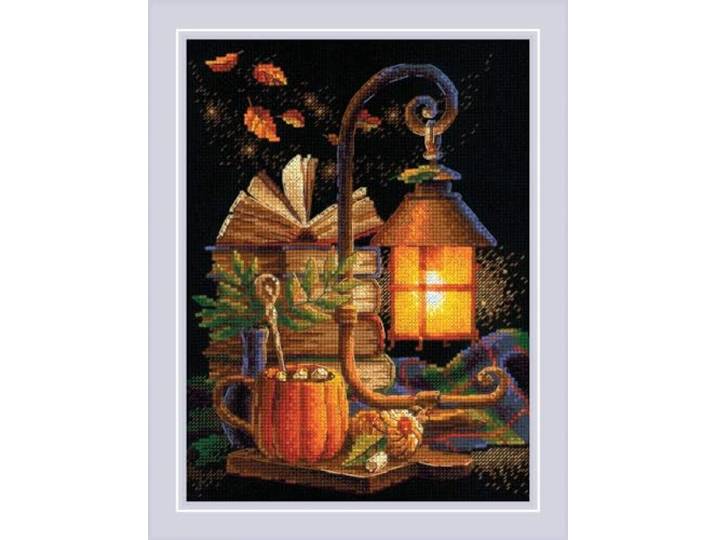 Riolis Kruissteek borduurpakket gezellige herfst, telpatroon, 18 x 24 cm