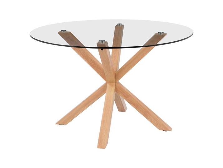 P & B Esstisch, Klar, Eiche, Metall, Glas, rund, Flachrohr, 75.5 cm, Esszimmer, Tische, Esstische, Glastische