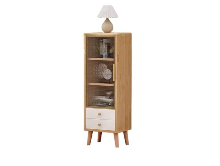 YHxFlux Küchenschrank Holzbodenschrank mit Glastür und seitlichem Stauraum Lagerung(Weiß)