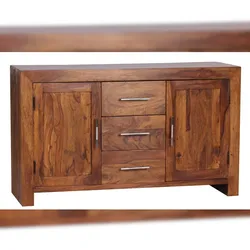 KADIMA DESIGN Sideboard Massivholz Sheesham Kommode 118 cm 3 Schubladen 2 Türen Design Highboard Landhaus-Stil braun