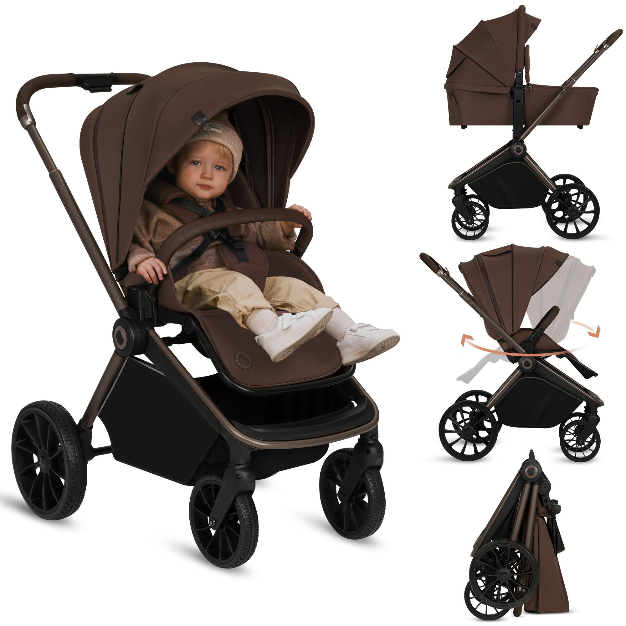 Lionelo Kombikinderwagen Mika Plus 2in1 bis 38 Monate (22kg), XXL-Verdeck mit UPF50+, 3-stufige Verstellung des Elterngriffs - Mocha Mousse