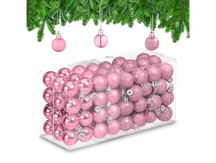 Relaxdays Boule de Noël\, en lot Pratique de 96\, pour décorer Votre Sapin comme il se Doit\, Plastique\, Rose