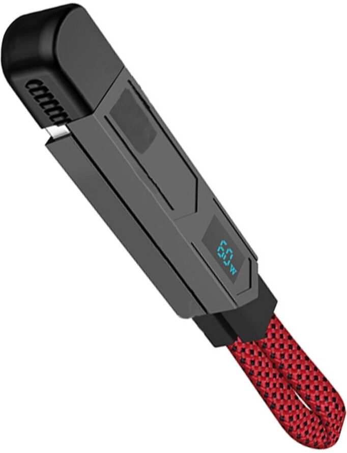 INF Smartes Digital-Display 4-in-1 Schnellladekabel — 65W PD, Zinklegierungsstecker, zweifarbig geflochtenes TPE, Kompaktes EDC Rot